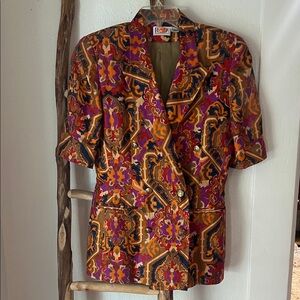 R&K Originals Short-Sleeve Button-Down Double Breasted Blazer Orange & Purple M